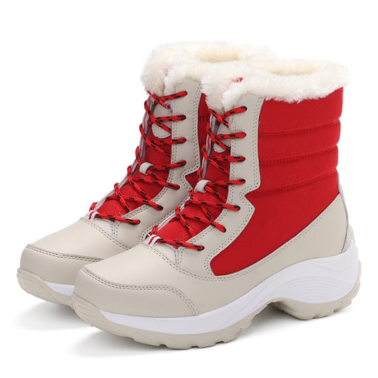 Fleece-Lined High-Top Lace-Up Boots with Platform Sole