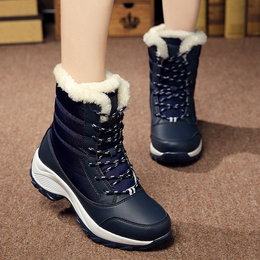 Fleece-Lined High-Top Lace-Up Boots with Platform Sole