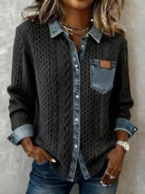 Alice | Knit Denim Shirt with Button Front and Chest Pocket