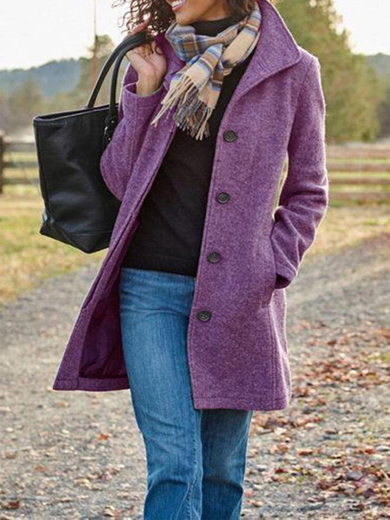 Women's Pea Coat | Wool Blend Button Front Long Sleeve