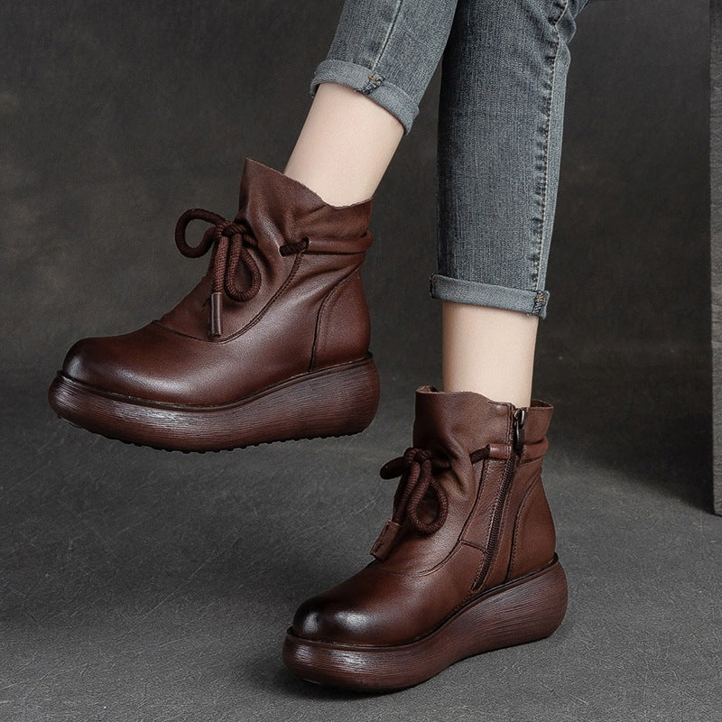 Lace-Up Short Boots with Side Zip, Single or Fleece-Lined