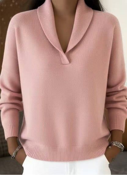 Shawl Collar V-Neck Knit Pullover, Loose Fit