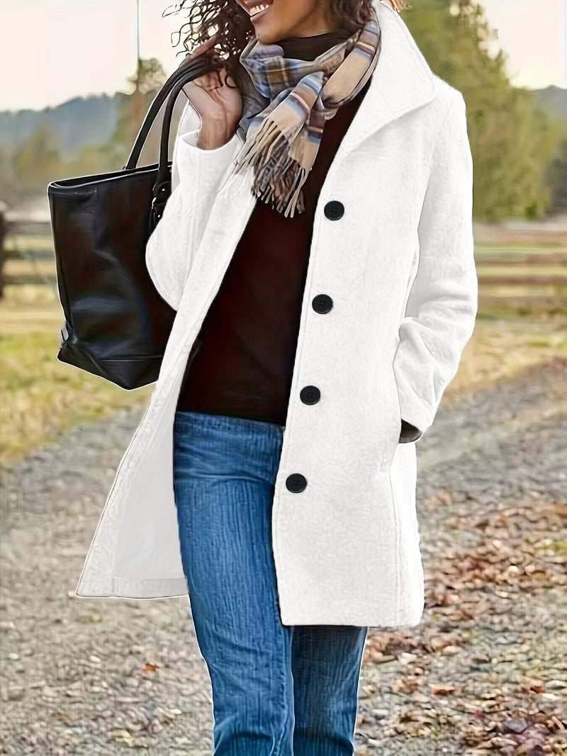Women's Pea Coat | Wool Blend Button Front Long Sleeve