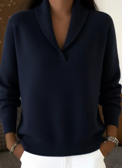 Shawl Collar V-Neck Knit Pullover, Loose Fit