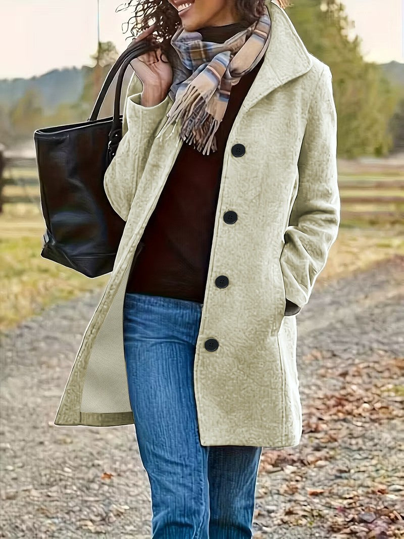 Women's Pea Coat | Wool Blend Button Front Long Sleeve