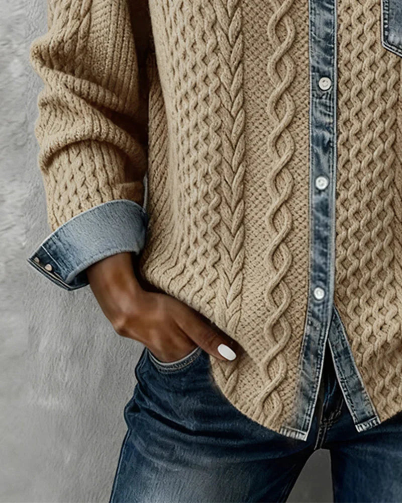 Alice | Knit Denim Shirt with Button Front and Chest Pocket