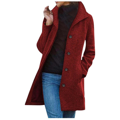 Women's Pea Coat | Wool Blend Button Front Long Sleeve