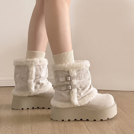 White plush-lined cuffable winter boots