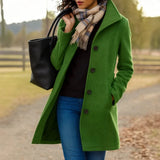 Women's Pea Coat | Wool Blend Button Front Long Sleeve